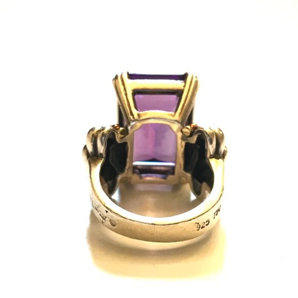 Lagos Glacier Caviar Emerald Cut Amethyst Ring Womens 6 Sterling Silver Gold XL - Picture 9 of 14